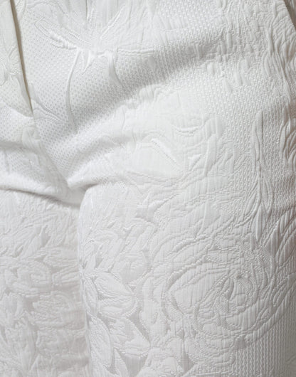 Dolce &amp; Gabbana White Floral Brocade Cotton Cropped Pants