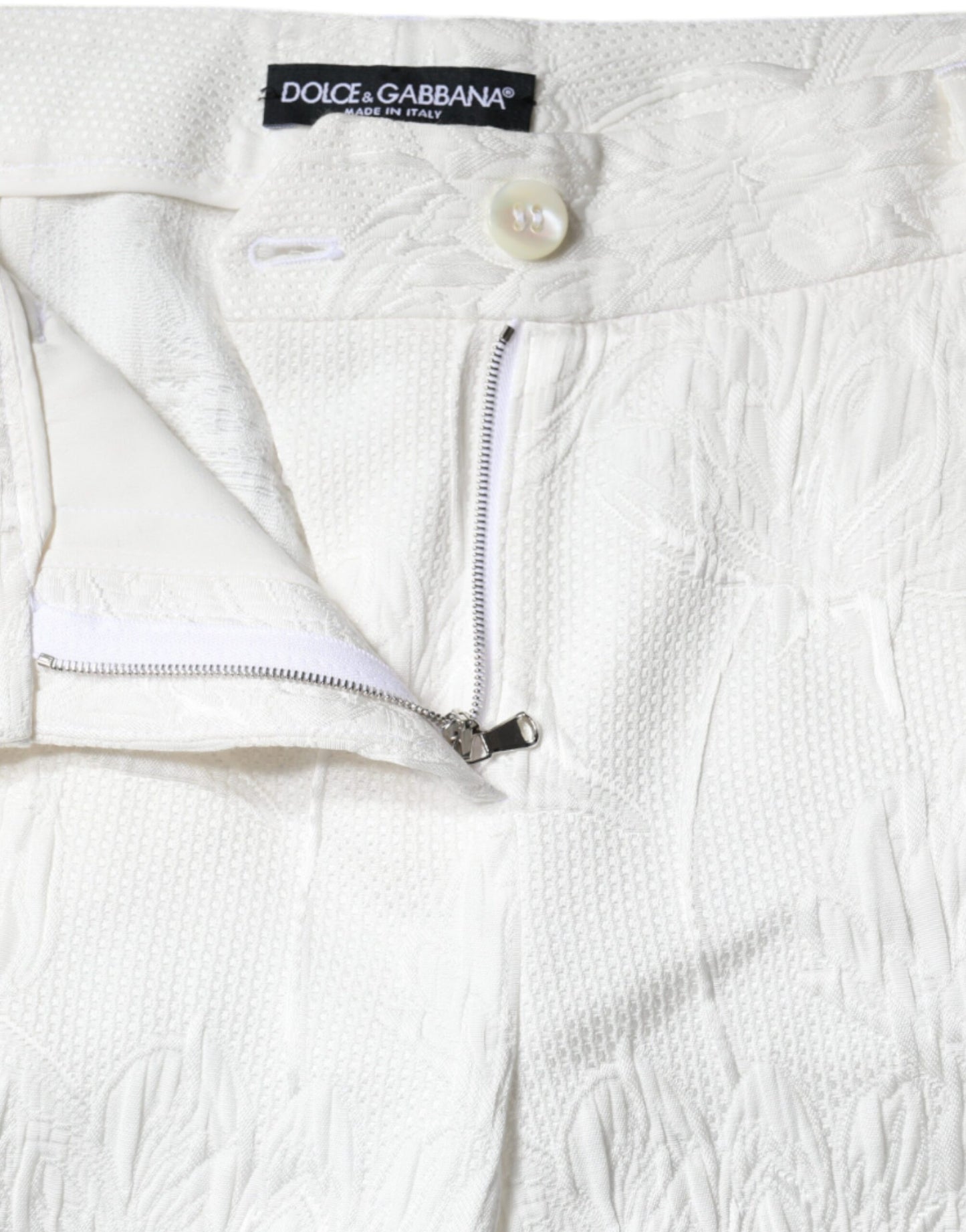 Dolce &amp; Gabbana White Floral Brocade Cotton Cropped Pants