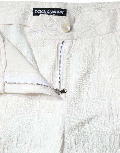 Dolce &amp; Gabbana White Floral Brocade Cotton Cropped Pants
