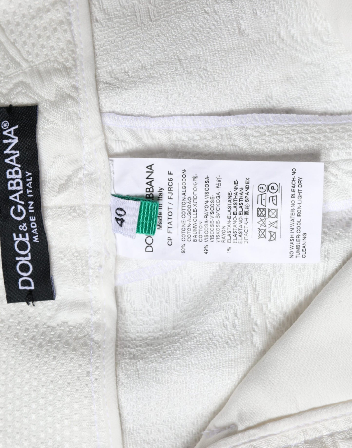 Dolce &amp; Gabbana White Floral Brocade Cotton Cropped Pants