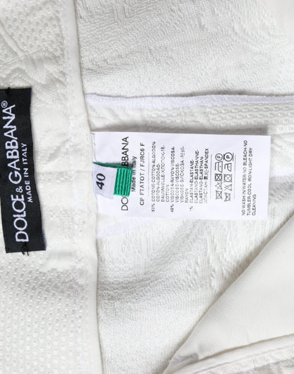 Dolce &amp; Gabbana White Floral Brocade Cotton Cropped Pants