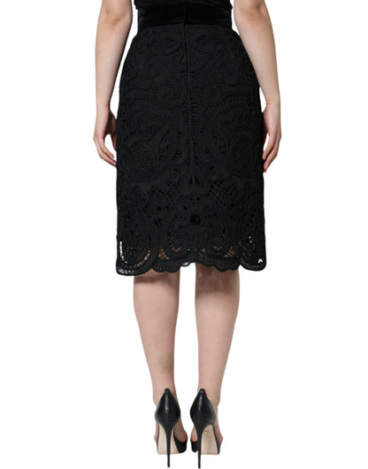 Dolce &amp; Gabbana Falda de corte lápiz de cintura alta con encaje floral negro