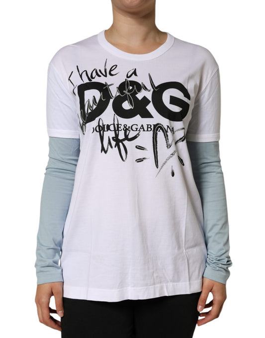 Dolce &amp; Gabbana Camiseta blanca con cuello redondo y estampado de logo de algodón