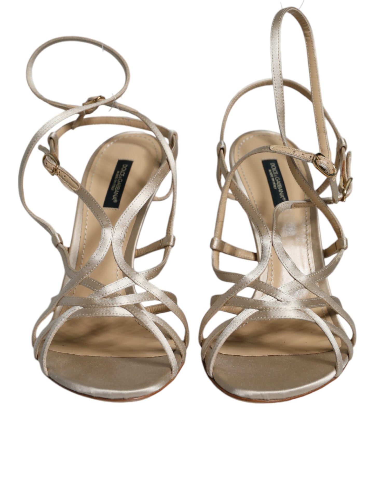 Dolce &amp; Gabbana Sandalias De Tacón De Aguja De Cuero Beige Zapatos
