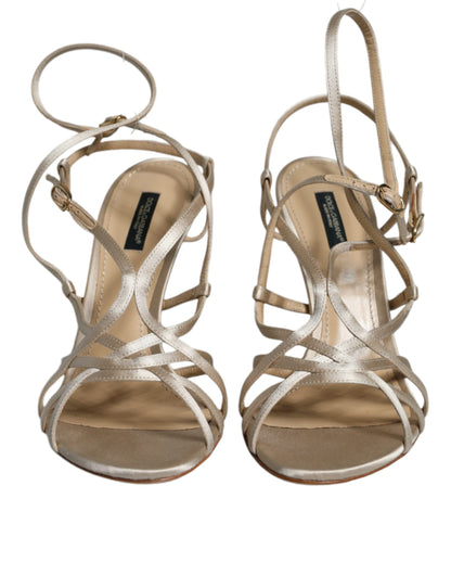 Dolce &amp; Gabbana Sandalias De Tacón De Aguja De Cuero Beige Zapatos