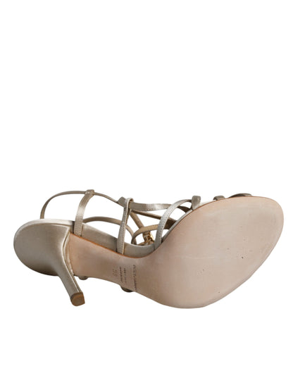 Dolce &amp; Gabbana Sandalias De Tacón De Aguja De Cuero Beige Zapatos