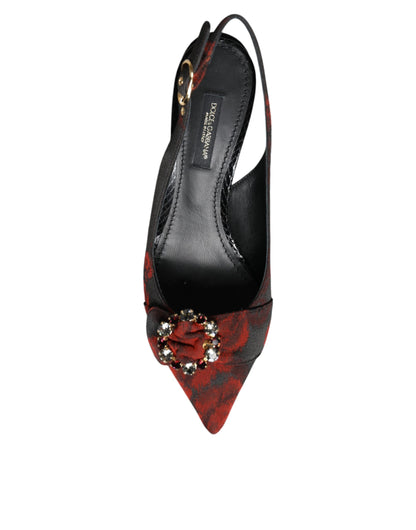 Dolce &amp; Gabbana Zapatos destalonados con tacón de cristal y flores en negro y rojo