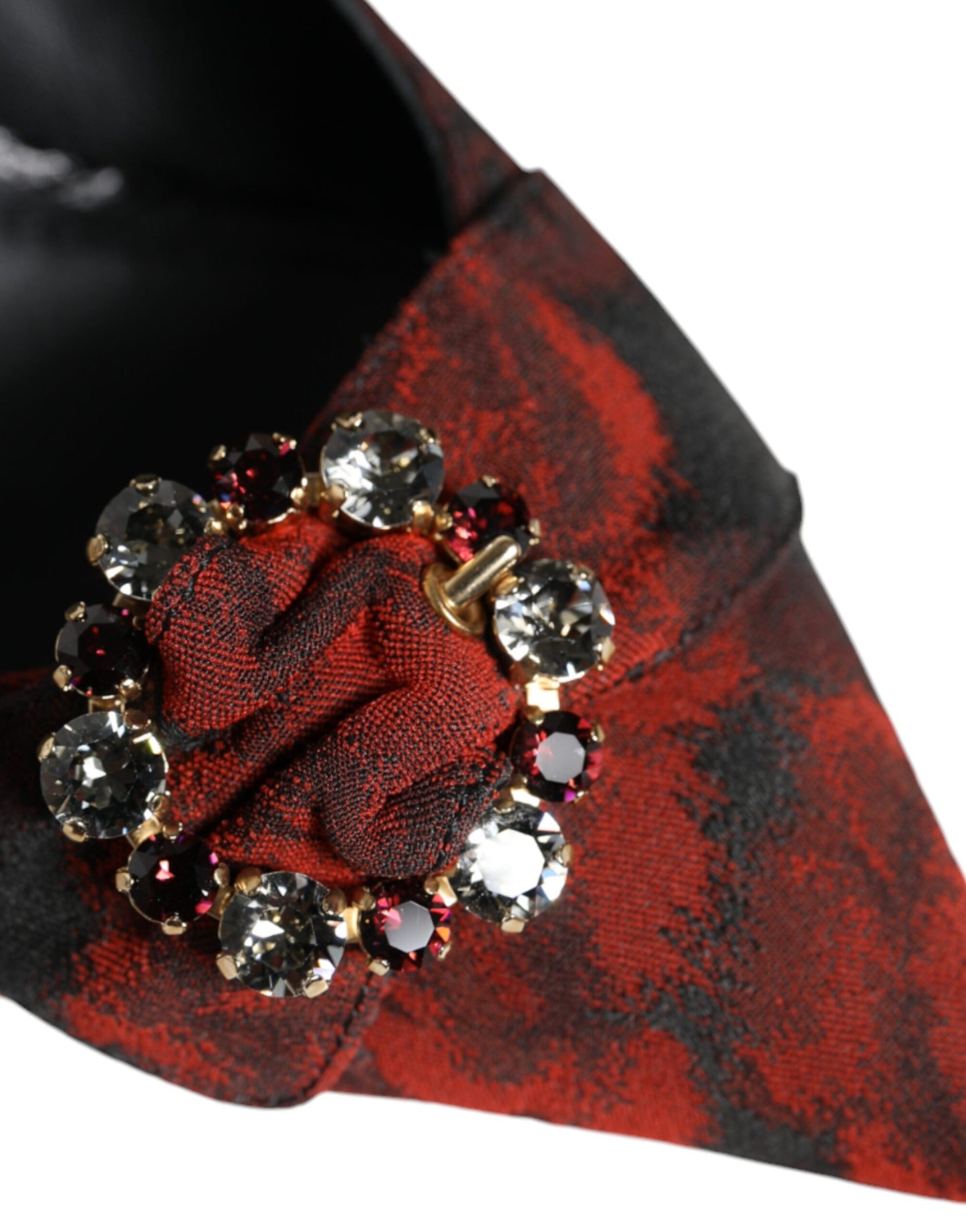 Dolce &amp; Gabbana Zapatos destalonados con tacón de cristal y flores en negro y rojo