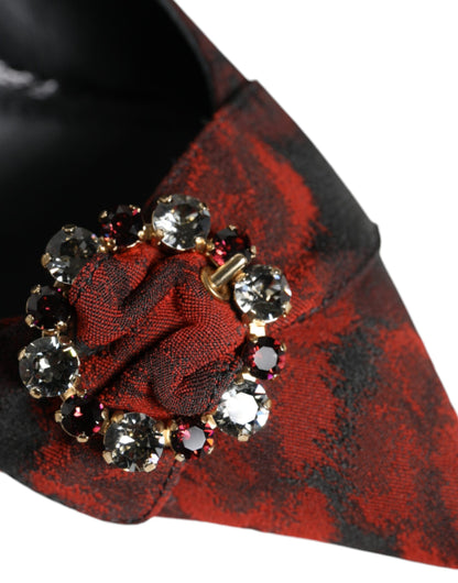 Dolce &amp; Gabbana Zapatos destalonados con tacón de cristal y flores en negro y rojo