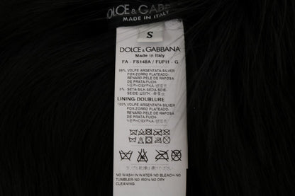 Dolce &amp; Gabbana Elegante bufanda de piel de zorro plateada negra