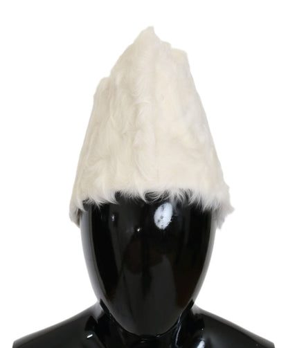 Dolce &amp; Gabbana Gorro de invierno de lujo con gorro de piel blanco elegante