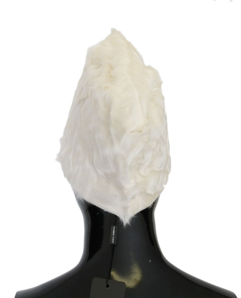 Dolce &amp; Gabbana Gorro de invierno de lujo con gorro de piel blanco elegante