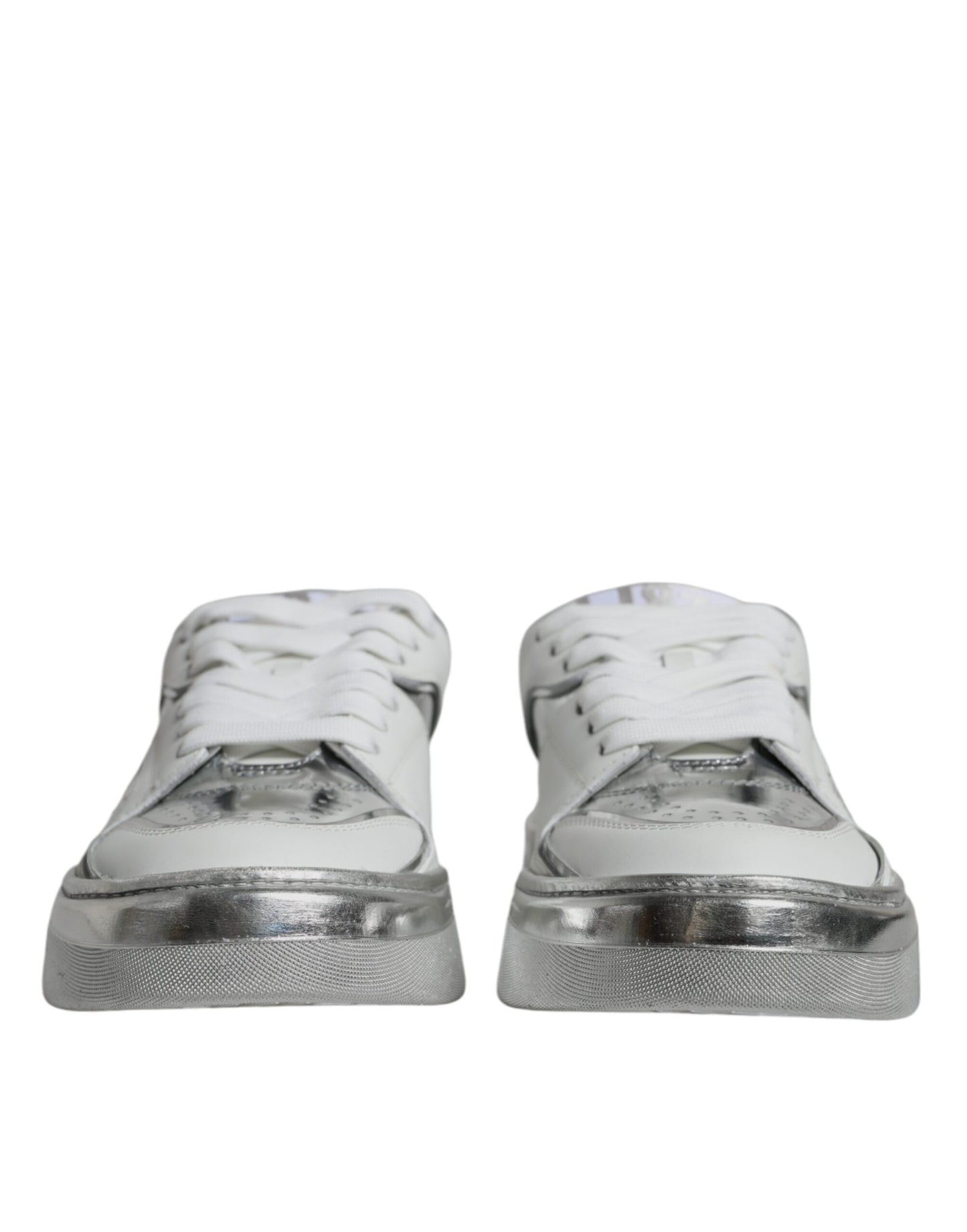 Dolce &amp; Gabbana Tenis De Cuero Blanco Plateado Zapatos