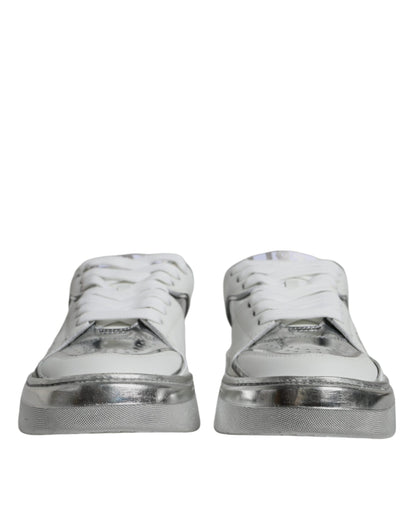 Dolce &amp; Gabbana Tenis De Cuero Blanco Plateado Zapatos