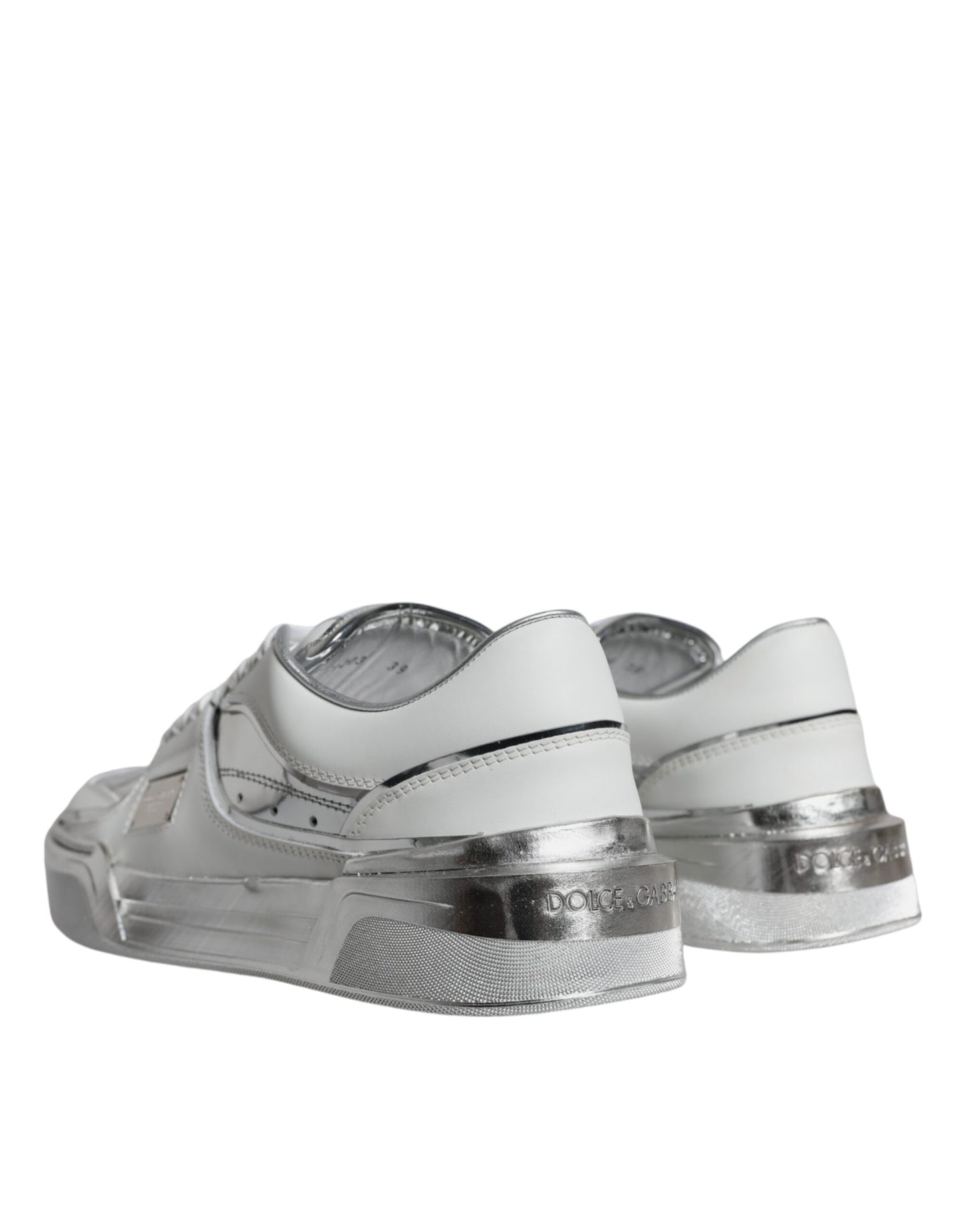 Dolce &amp; Gabbana Tenis De Cuero Blanco Plateado Zapatos