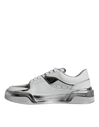Dolce &amp; Gabbana Tenis De Cuero Blanco Plateado Zapatos