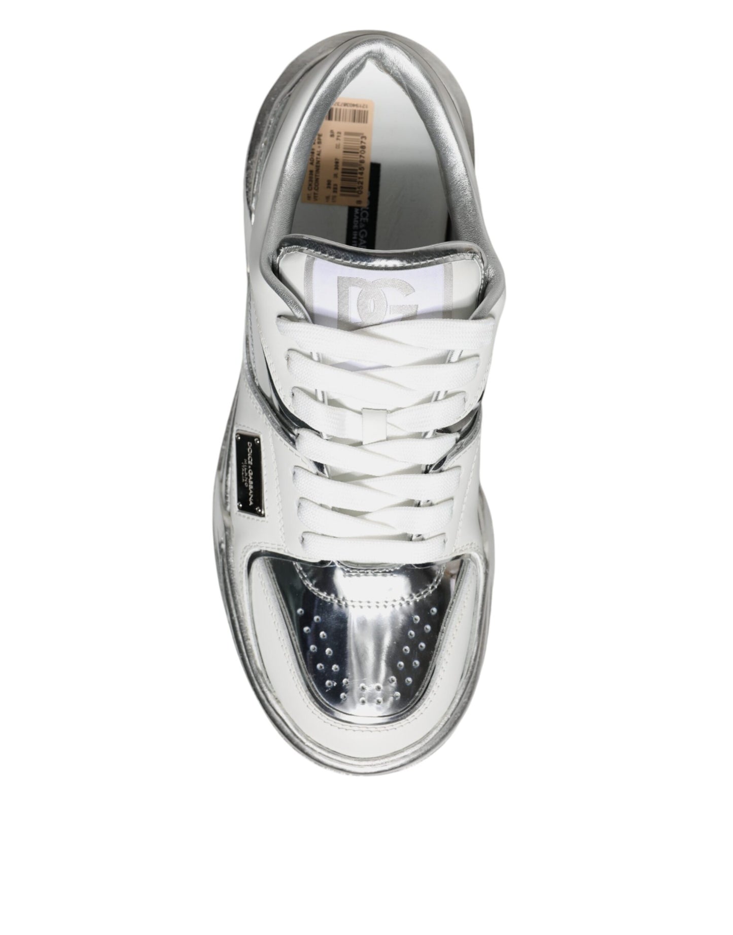 Dolce &amp; Gabbana Tenis De Cuero Blanco Plateado Zapatos