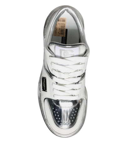 Dolce &amp; Gabbana Tenis De Cuero Blanco Plateado Zapatos