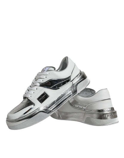 Dolce &amp; Gabbana Tenis De Cuero Blanco Plateado Zapatos