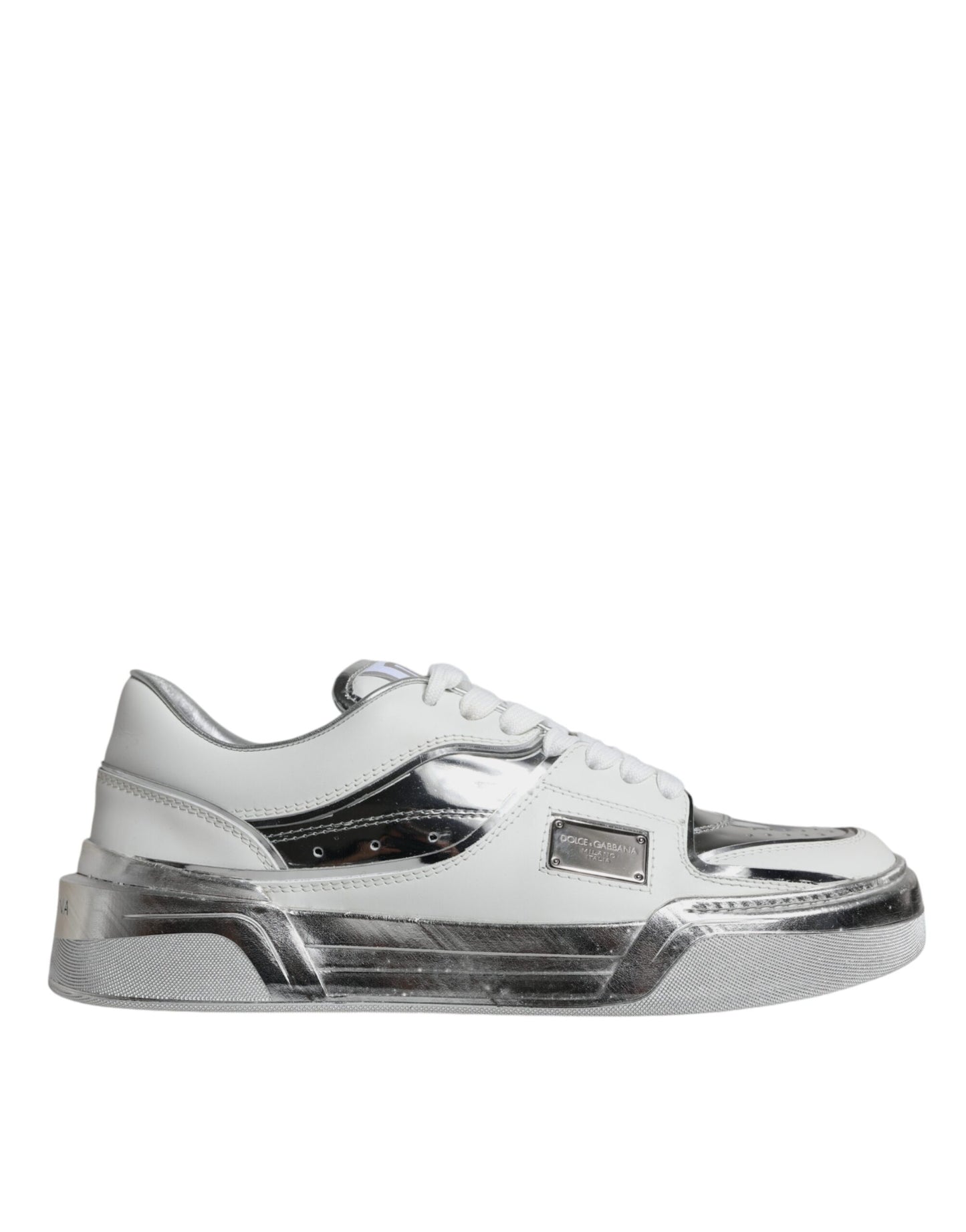 Dolce &amp; Gabbana Tenis De Cuero Blanco Plateado Zapatos