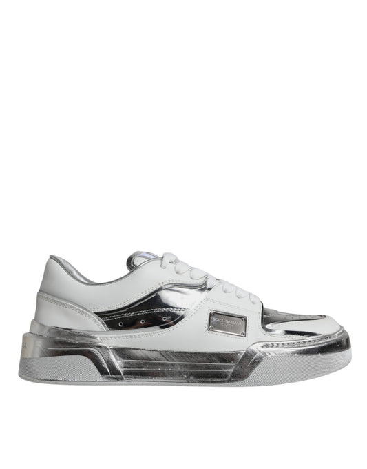 Dolce &amp; Gabbana Tenis De Cuero Blanco Plateado Zapatos