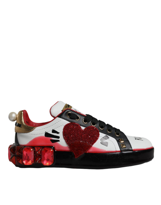 Dolce &amp; Gabbana Zapatillas Portofino De Cuero Con Cristales Rojos Blancos Zapatos