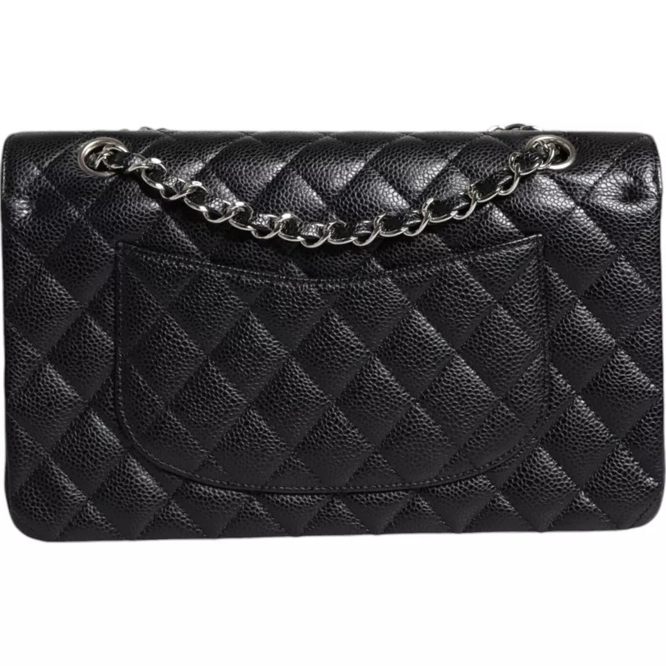 Chanel Black Caviar Medium Classic Double Flap Shoulder Quilted Silver Bag – par Chanel | Disponible sur Sandy Store ByNet