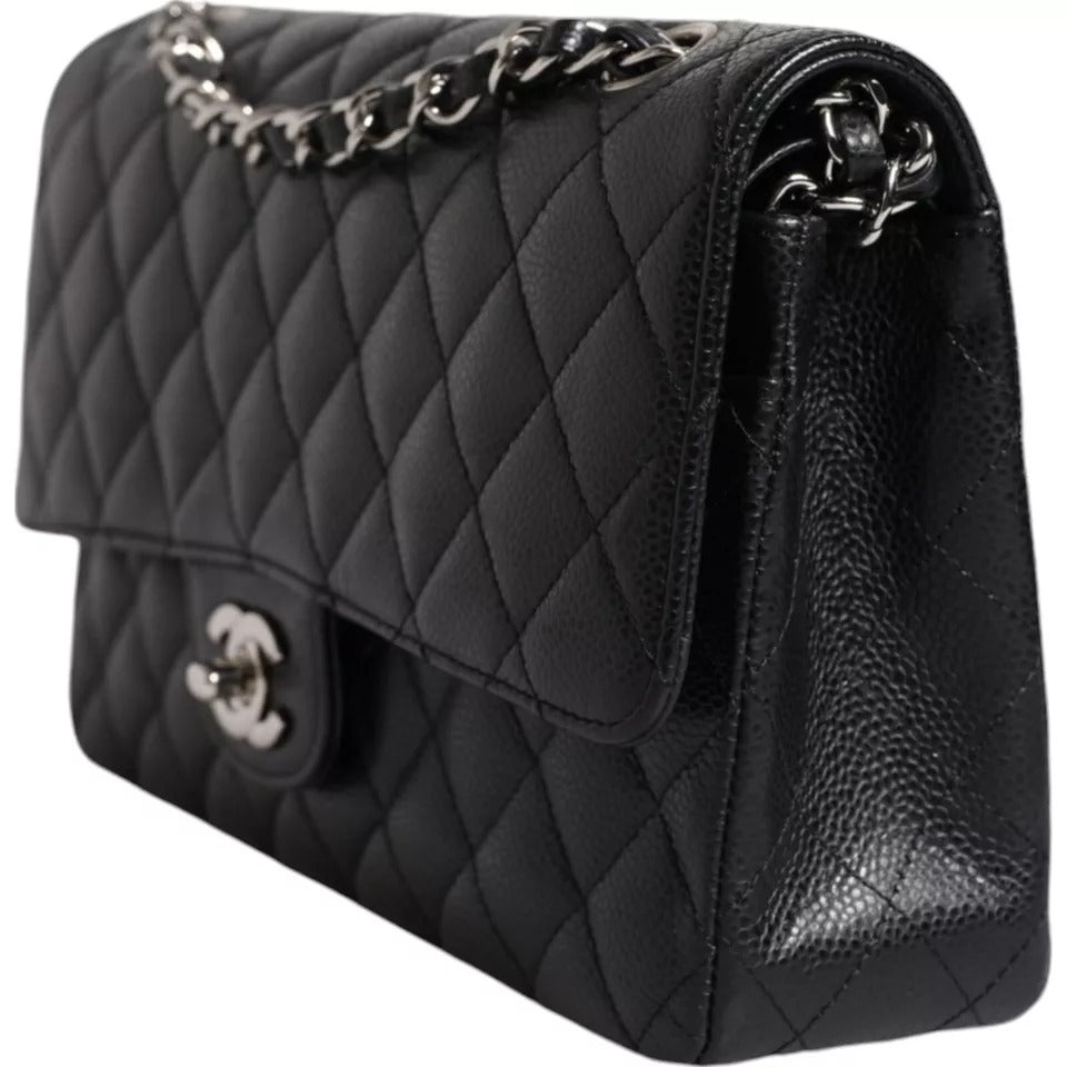 Chanel Black Caviar Medium Classic Double Flap Shoulder Quilted Silver Bag – par Chanel | Disponible sur Sandy Store ByNet