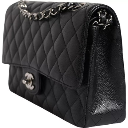 Chanel Black Caviar Medium Classic Double Flap Shoulder Quilted Silver Bag – par Chanel | Disponible sur Sandy Store ByNet