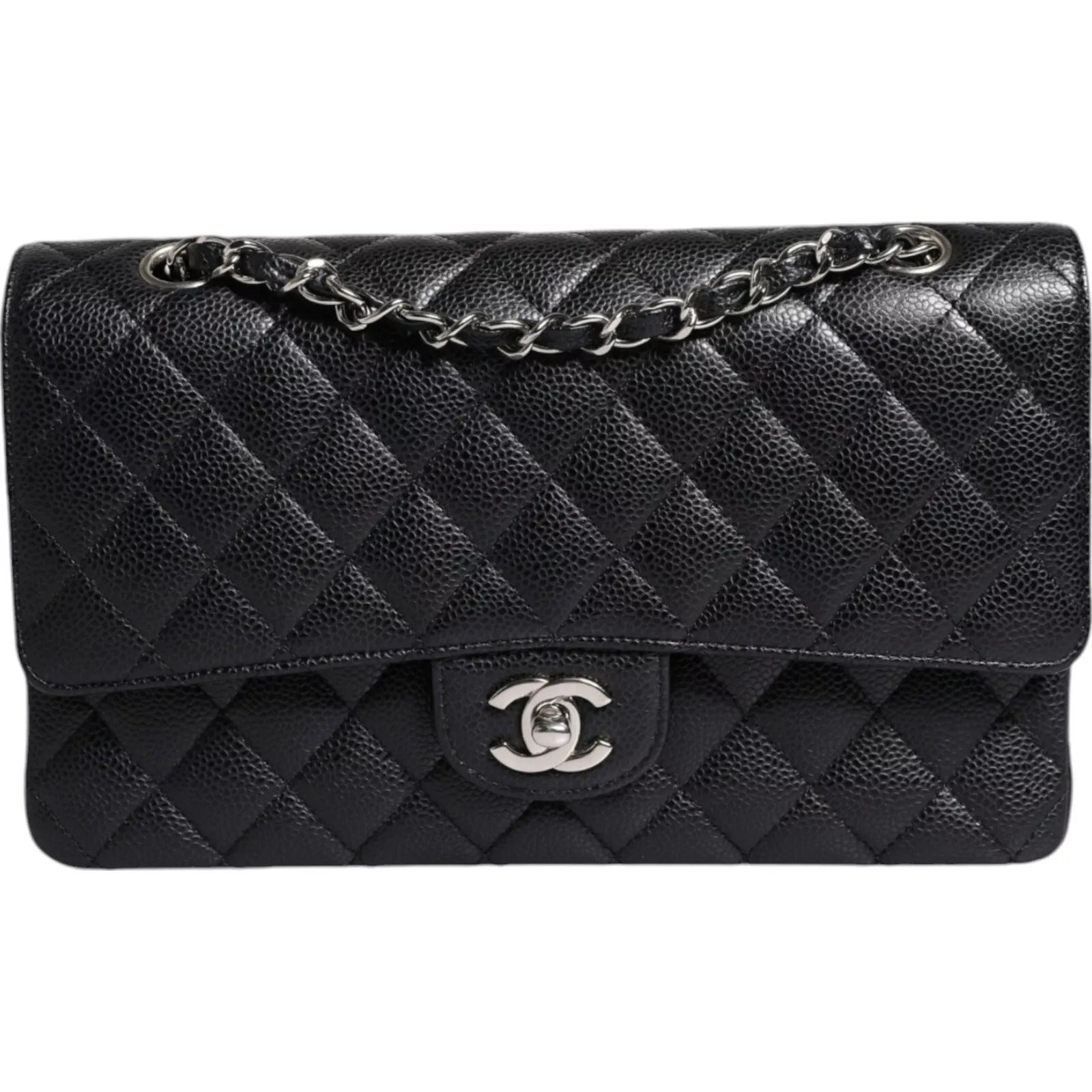 Chanel Black Caviar Medium Classic Double Flap Shoulder Quilted Silver Bag – par Chanel | Disponible sur Sandy Store ByNet