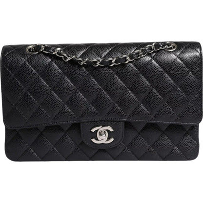 Chanel Black Caviar Medium Classic Double Flap Shoulder Quilted Silver Bag – par Chanel | Disponible sur Sandy Store ByNet