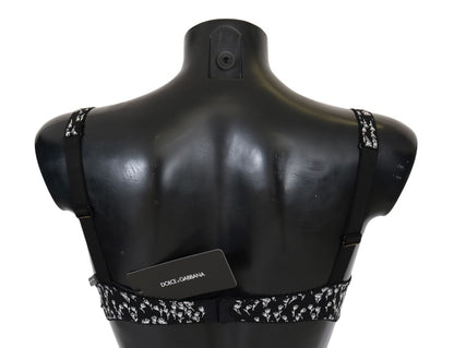 Dolce &amp; Gabbana Elegante sujetador de seda con encaje floral negro