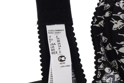 Dolce &amp; Gabbana Elegante sujetador de seda con encaje floral negro