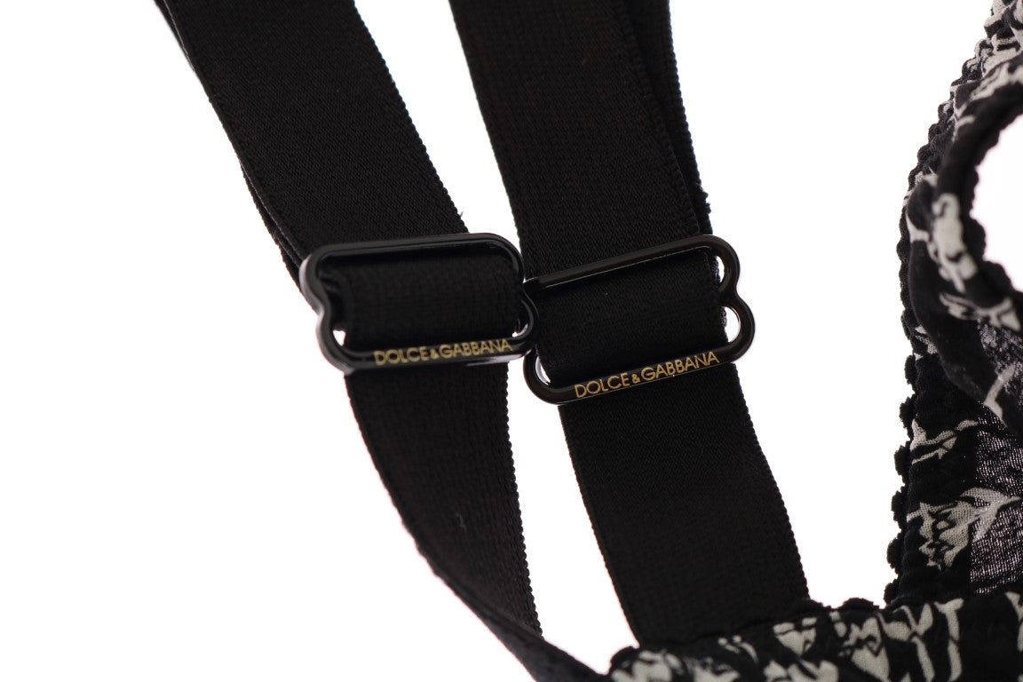 Dolce &amp; Gabbana Elegante sujetador de seda con encaje floral negro