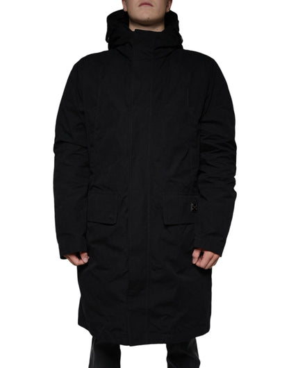 Dolce &amp; Gabbana Gabardina de algodón tipo parka con capucha negra
