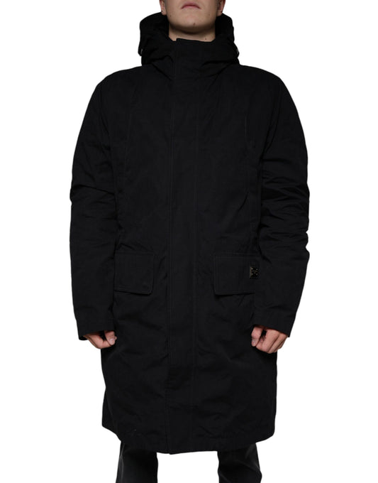 Dolce &amp; Gabbana Gabardina de algodón tipo parka con capucha negra
