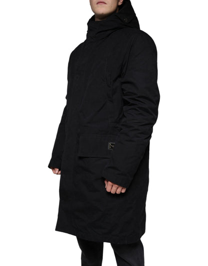 Dolce &amp; Gabbana Gabardina de algodón tipo parka con capucha negra