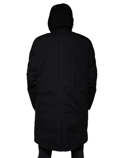 Dolce &amp; Gabbana Gabardina de algodón tipo parka con capucha negra