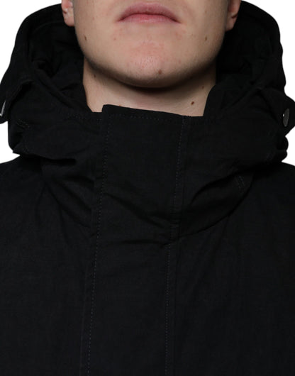 Dolce &amp; Gabbana Gabardina de algodón tipo parka con capucha negra