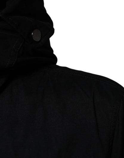 Dolce &amp; Gabbana Gabardina de algodón tipo parka con capucha negra