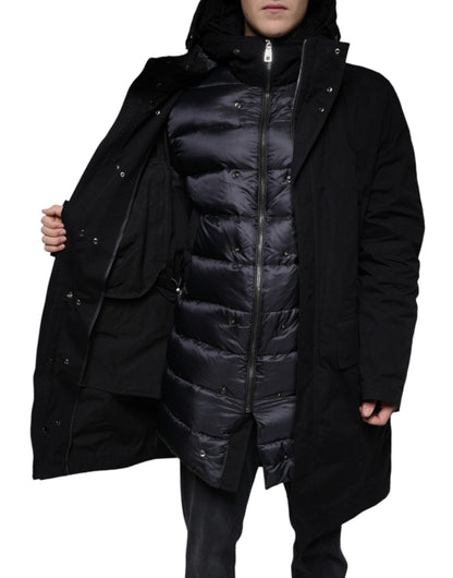 Dolce &amp; Gabbana Gabardina de algodón tipo parka con capucha negra