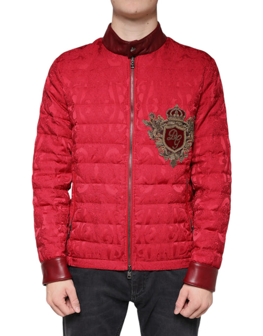 Dolce &amp; Gabbana Chaqueta bomber acolchada roja con logo de corona dorada