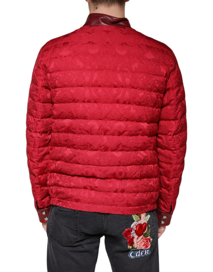 Dolce &amp; Gabbana Chaqueta bomber acolchada roja con logo de corona dorada