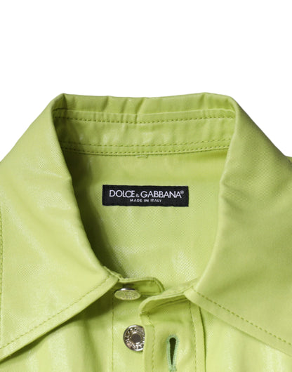 Dolce &amp; Gabbana Camisa con botones y cuello de algodón verde para hombre