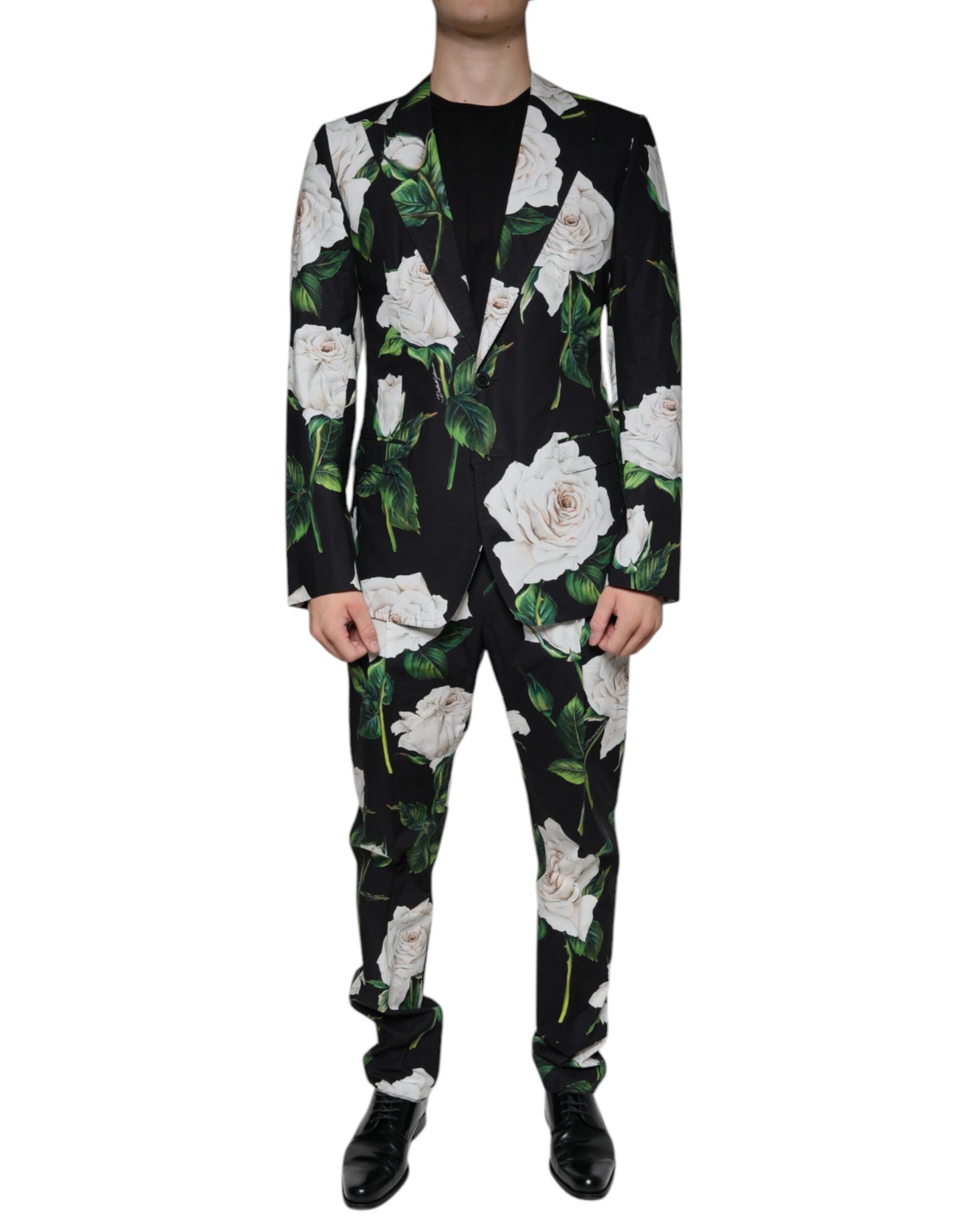 Dolce &amp; Gabbana Traje formal de 2 piezas de algodón rosa negro para hombre