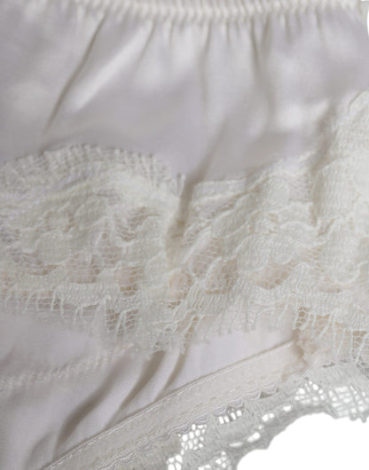 Dolce &amp; Gabbana White Silk Stretch Panty Balconette Bra Underwear