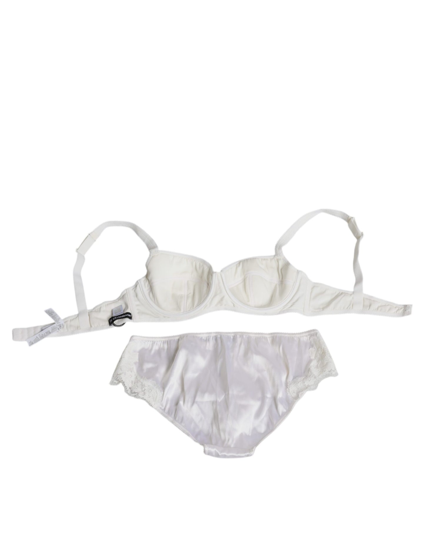 Dolce &amp; Gabbana White Silk Stretch Panty Balconette Bra Underwear