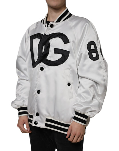 Dolce &amp; Gabbana Chaqueta bomber con cremallera completa y logotipo de poliéster blanco