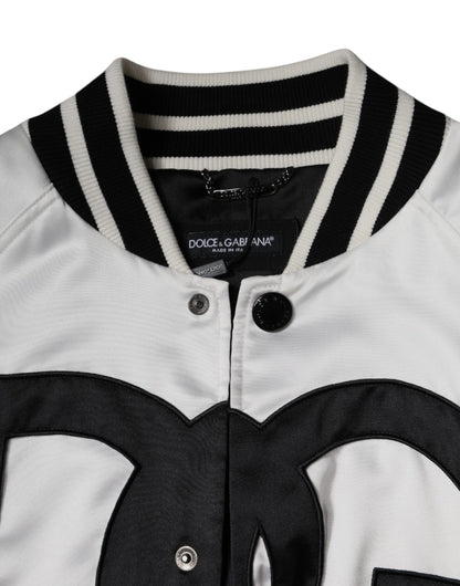 Dolce &amp; Gabbana Chaqueta bomber con cremallera completa y logotipo de poliéster blanco
