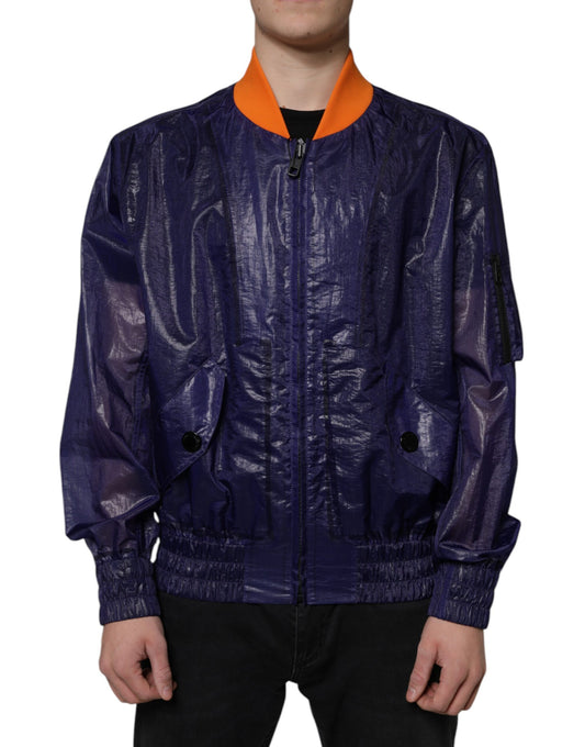 Dolce &amp; Gabbana Chaqueta bomber elástica de algodón azul con cremallera completa